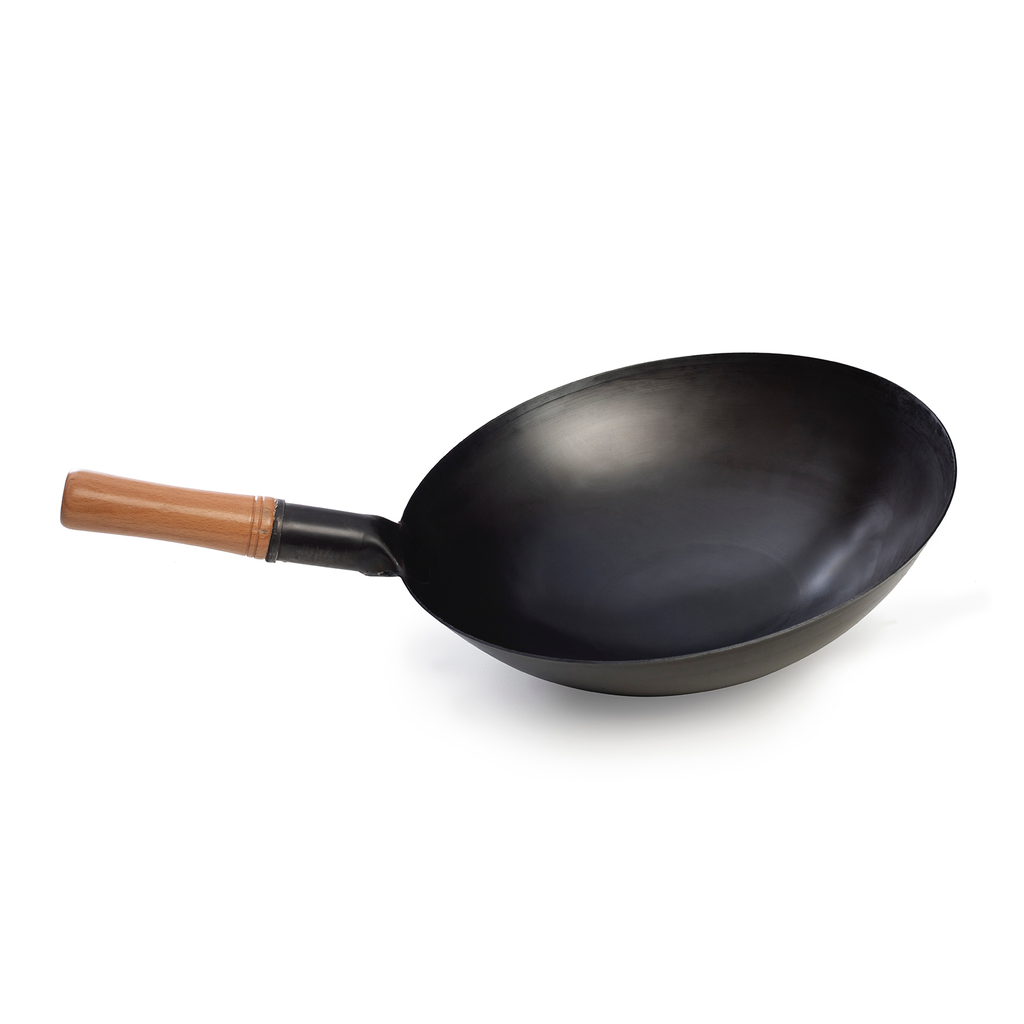 [PE0410] Chinese Wok with wooden Handle with Black Coating 34cm
